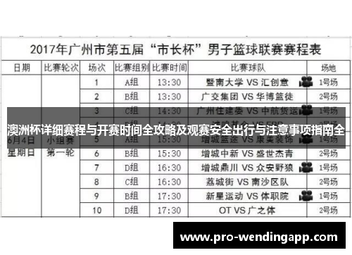 澳洲杯详细赛程与开赛时间全攻略及观赛安全出行与注意事项指南全